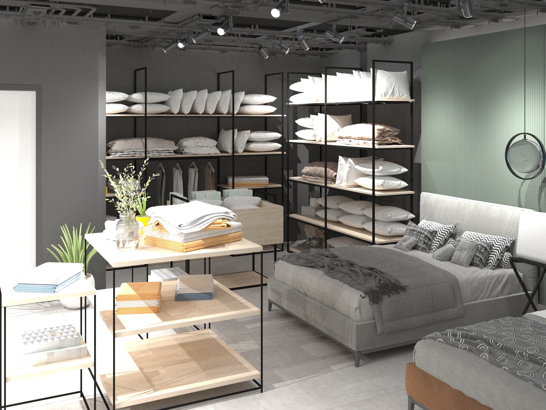 2D space plan for Sleepist retail showroom showing mattress display layout and circulation routes