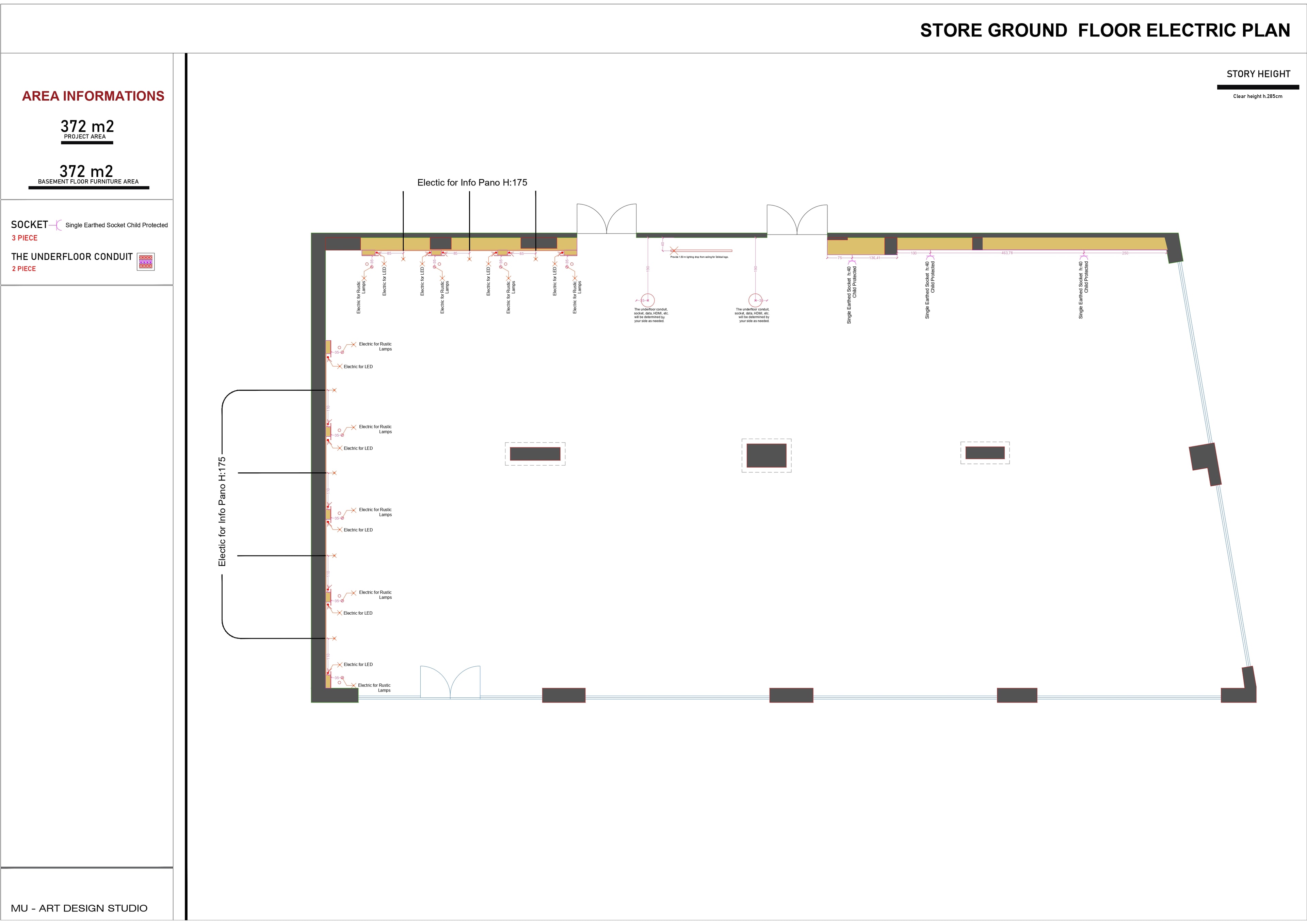 Furniture showroom interior design — display area with lighting layout and product zones